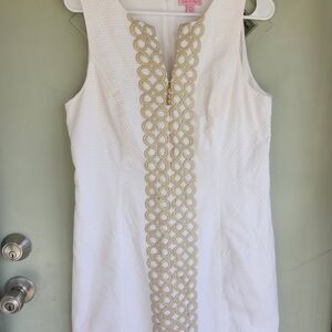 Lilly Pulitzer White Midi Dress with Gold Trim